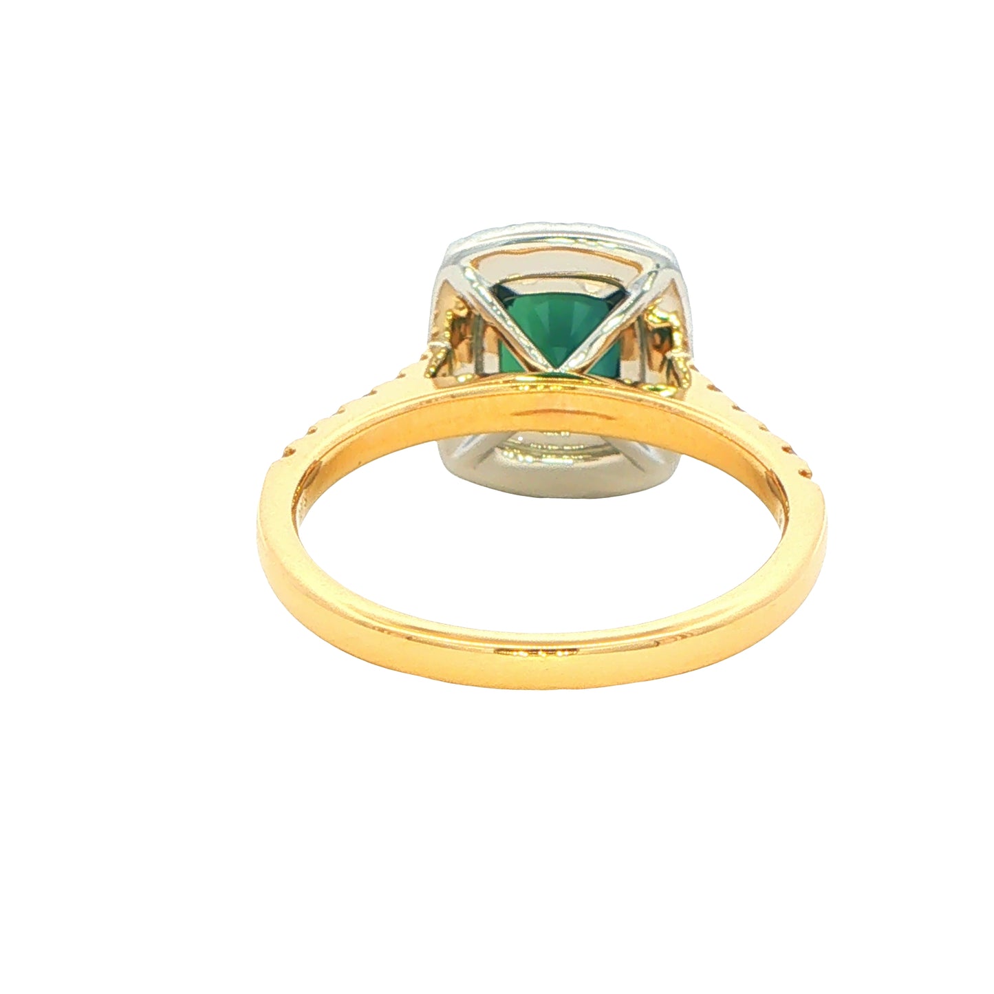 Cushion Shaped Teal Sapphire and Diamond Halo Style Ring Gardiner Brothers