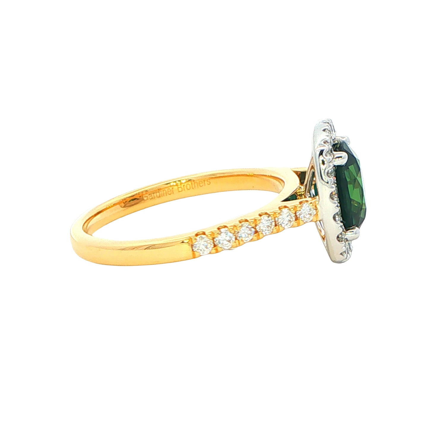 Cushion Shaped Teal Sapphire and Diamond Halo Style Ring Gardiner Brothers