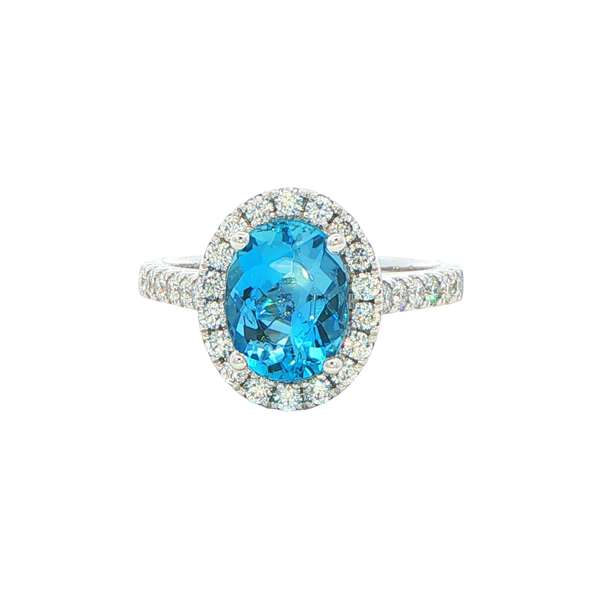 Oval Shaped Aquamarine and Diamond Halo Style Ring Gardiner Brothers
