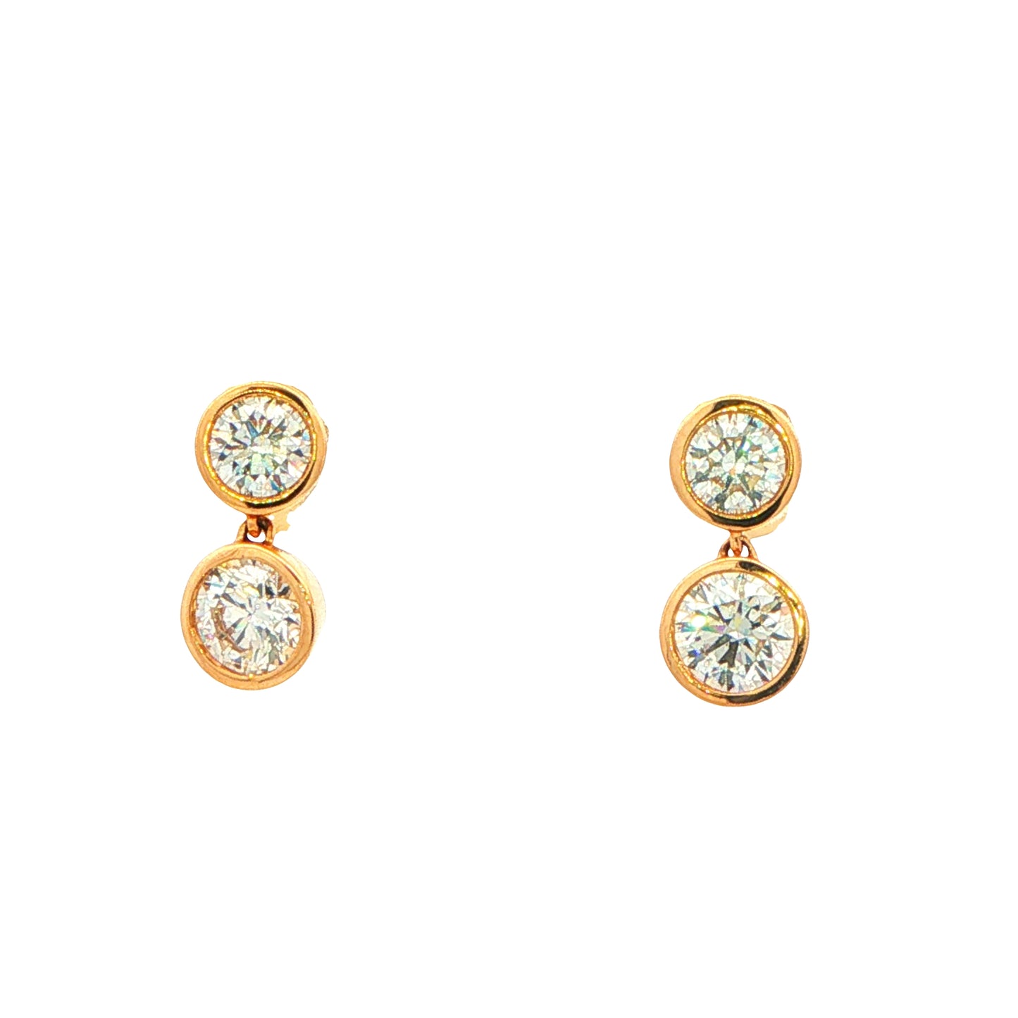 Round Brilliant Cut Diamond 2 Stone Drop Earrings - 1.01cts Gardiner Brothers