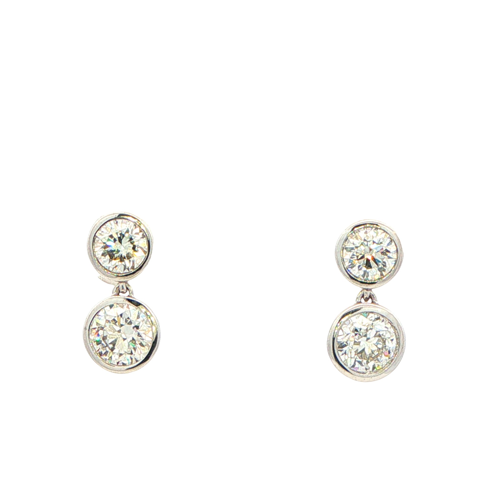 Round Brilliant Cut Diamond 2 Stone Drop Earrings - 1.01cts Gardiner Brothers