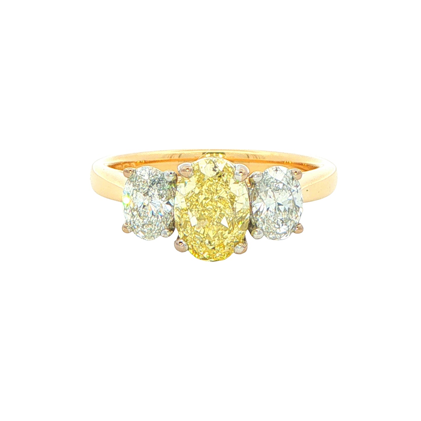 Yellow Gold Oval Shaped Yellow diamond 3 Stone ring - 2.01cts Gardiner Brothers