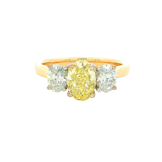 Yellow Gold Oval Shaped Yellow diamond 3 Stone ring - 2.01cts Gardiner Brothers