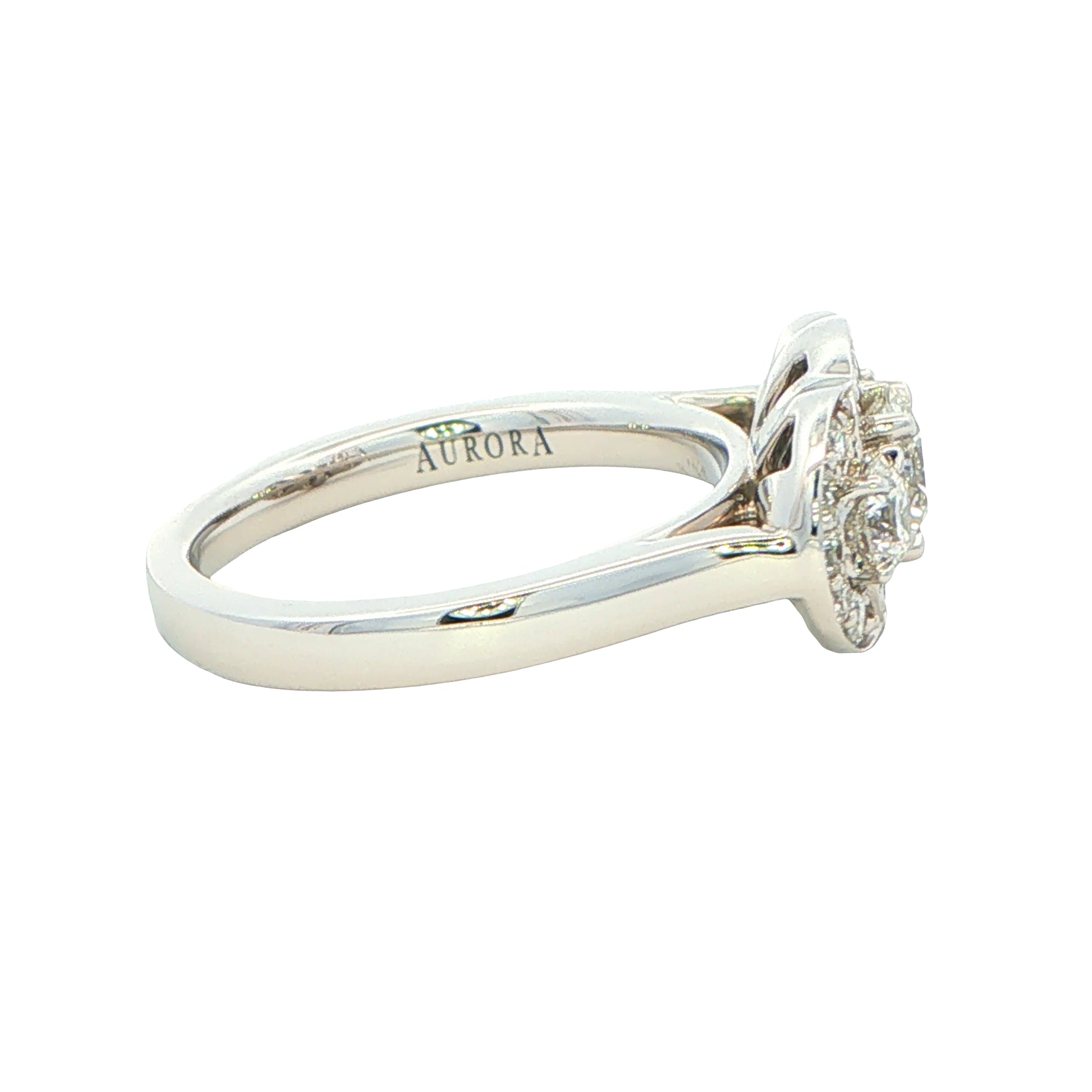 Platinum Aurora Cut Diamond 3 Stone Halo Style Ring - 1.20cts Gardiner Brothers