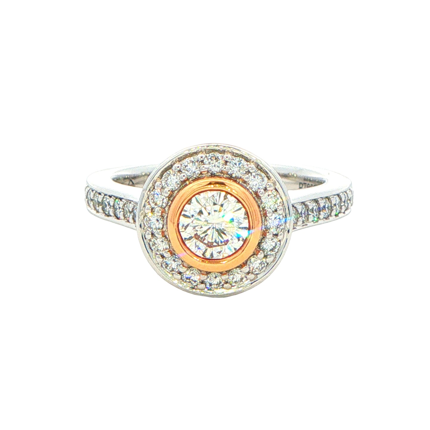 Platinum and Rose Gold Aurora Diamond set in a Halo Style Ring - 1.00cts Gardiner Brothers