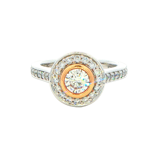 Platinum and Rose Gold Aurora Diamond set in a Halo Style Ring - 1.00cts Gardiner Brothers