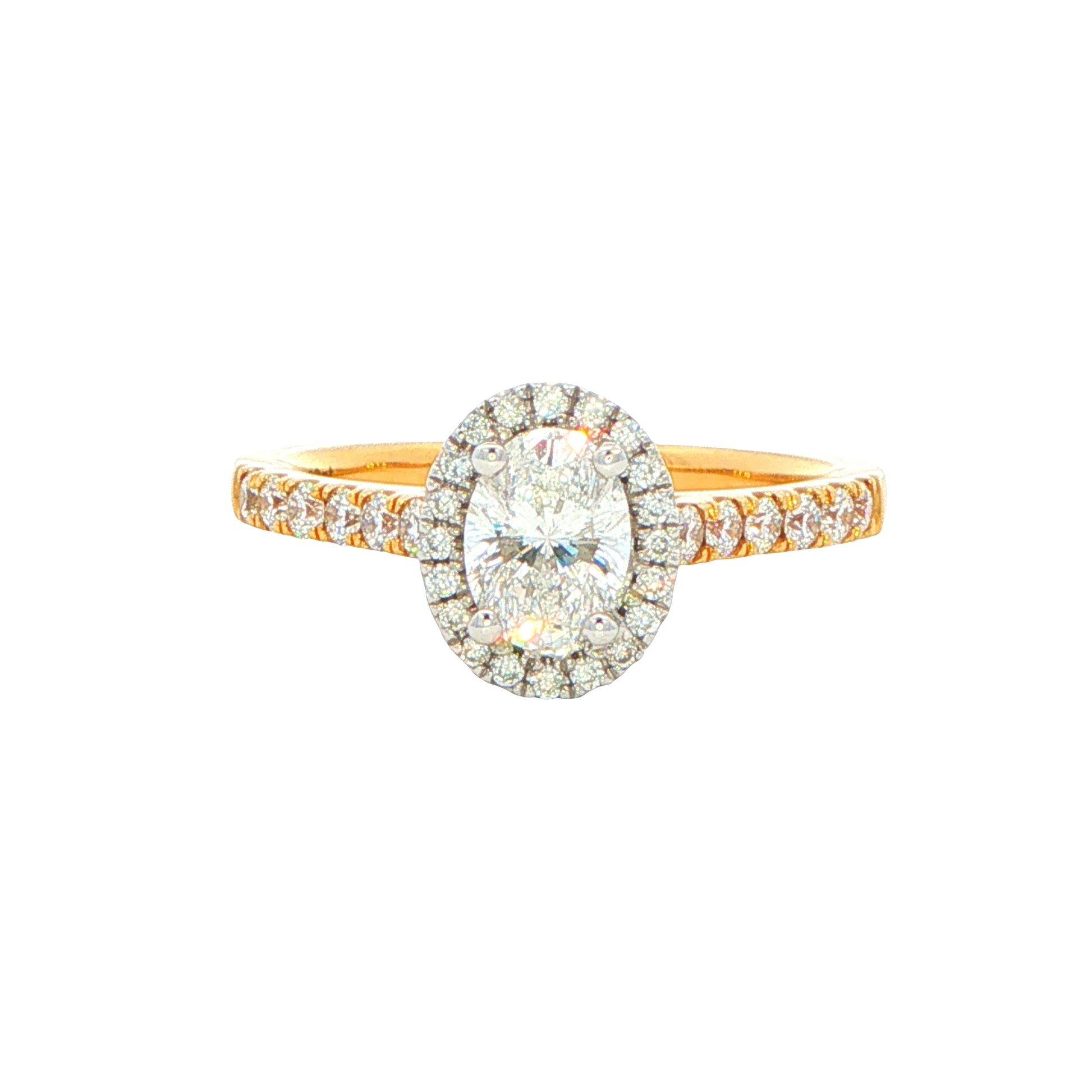 Yellow Gold Oval Shaped Aurora Diamond Halo Ring - 0.88cts Gardiner Brothers