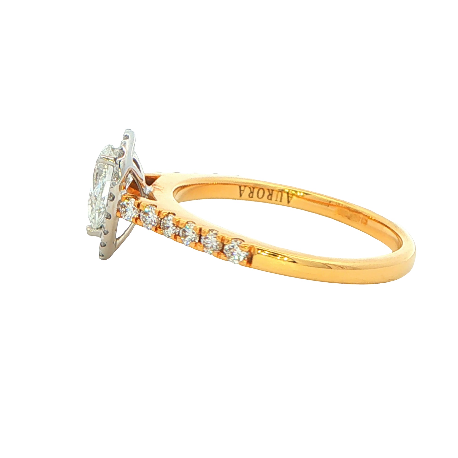 Yellow Gold Pear shaped Aurora cut diamond halo style ring - 0.89cts Gardiner Brothers