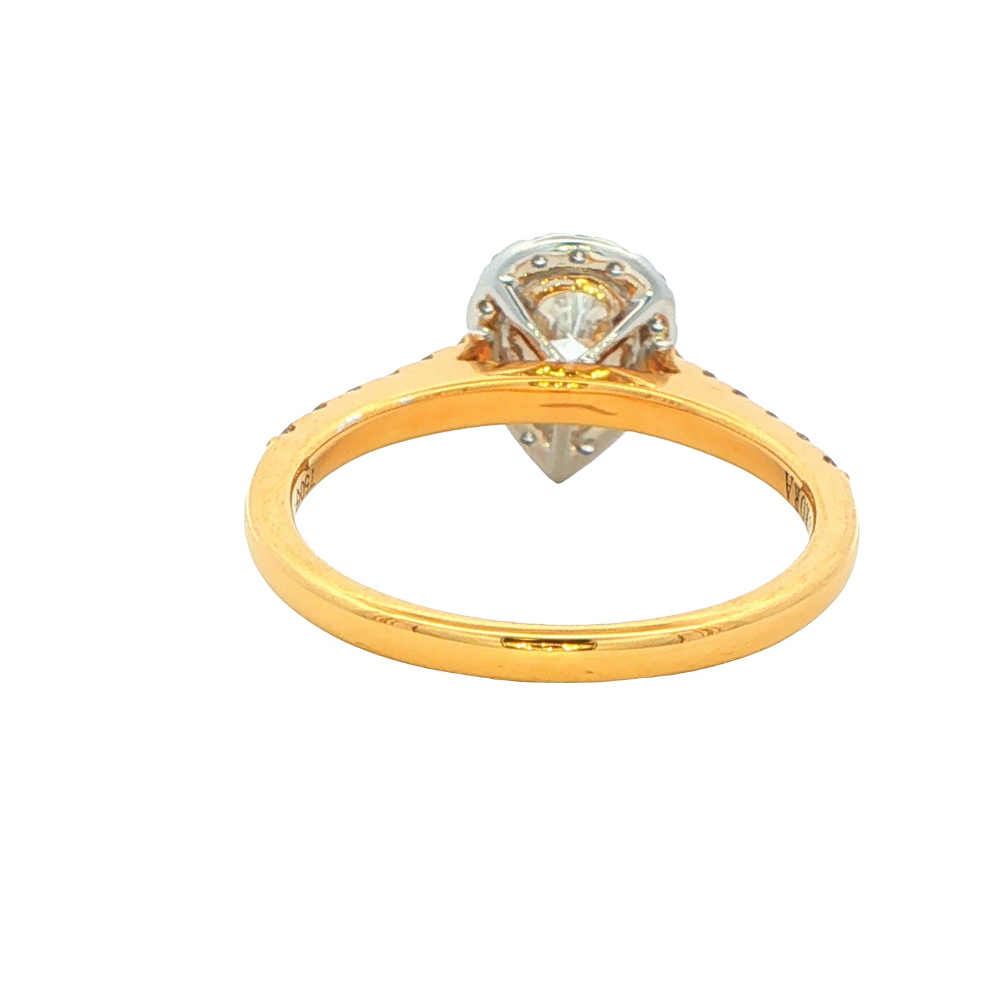Yellow Gold Pear shaped Aurora cut diamond halo style ring - 0.89cts Gardiner Brothers