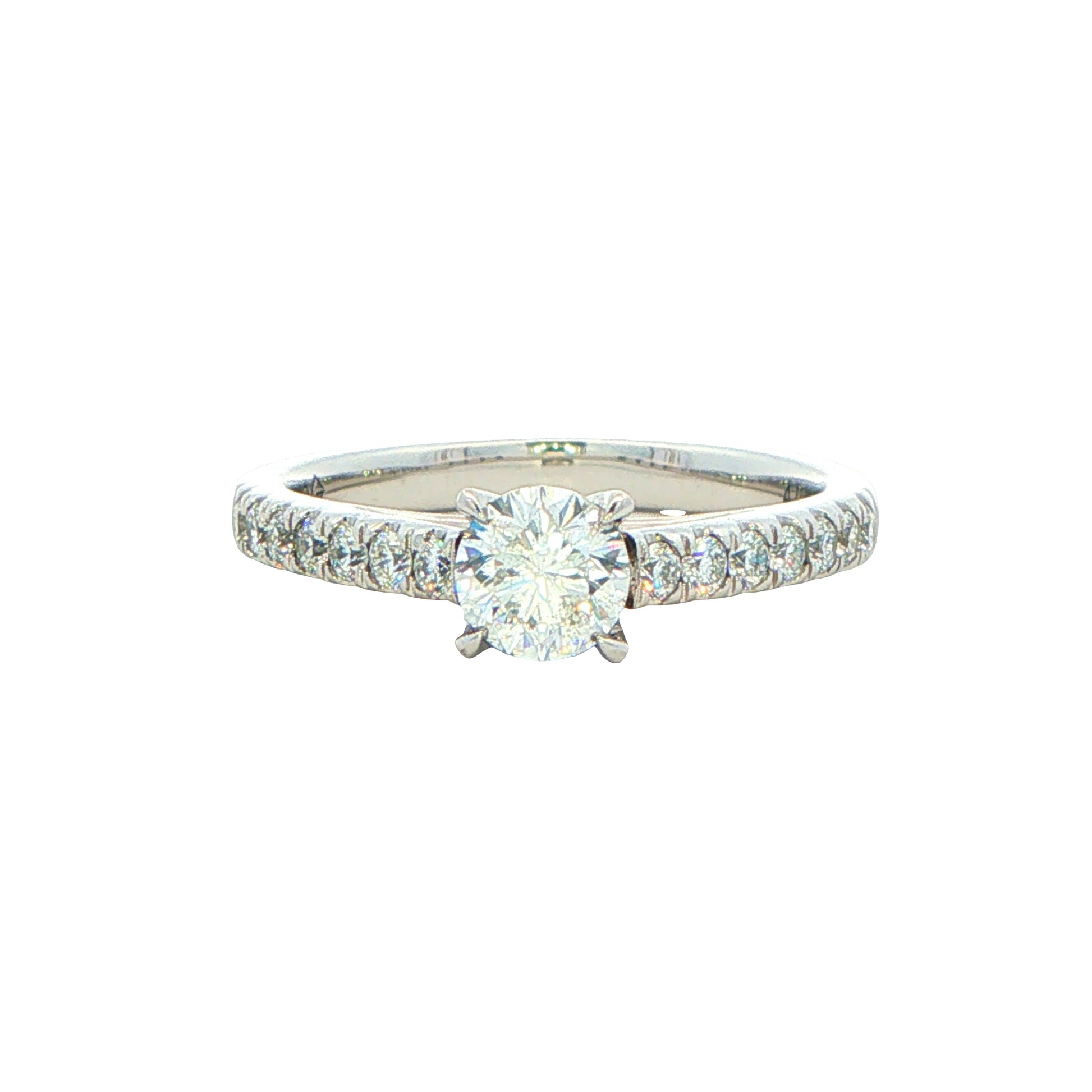 Platinum Aurora Cut Diamond Solitaire Ring With Diamond Set Shoulders - 0.70cts Gardiner Brothers