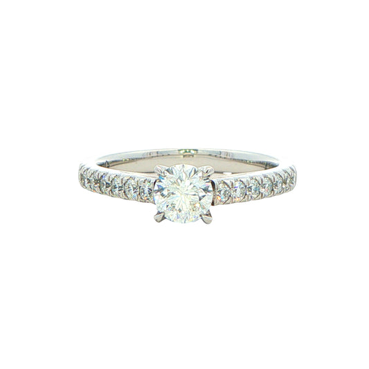 Platinum Aurora Cut Diamond Solitaire Ring With Diamond Set Shoulders - 0.70cts Gardiner Brothers