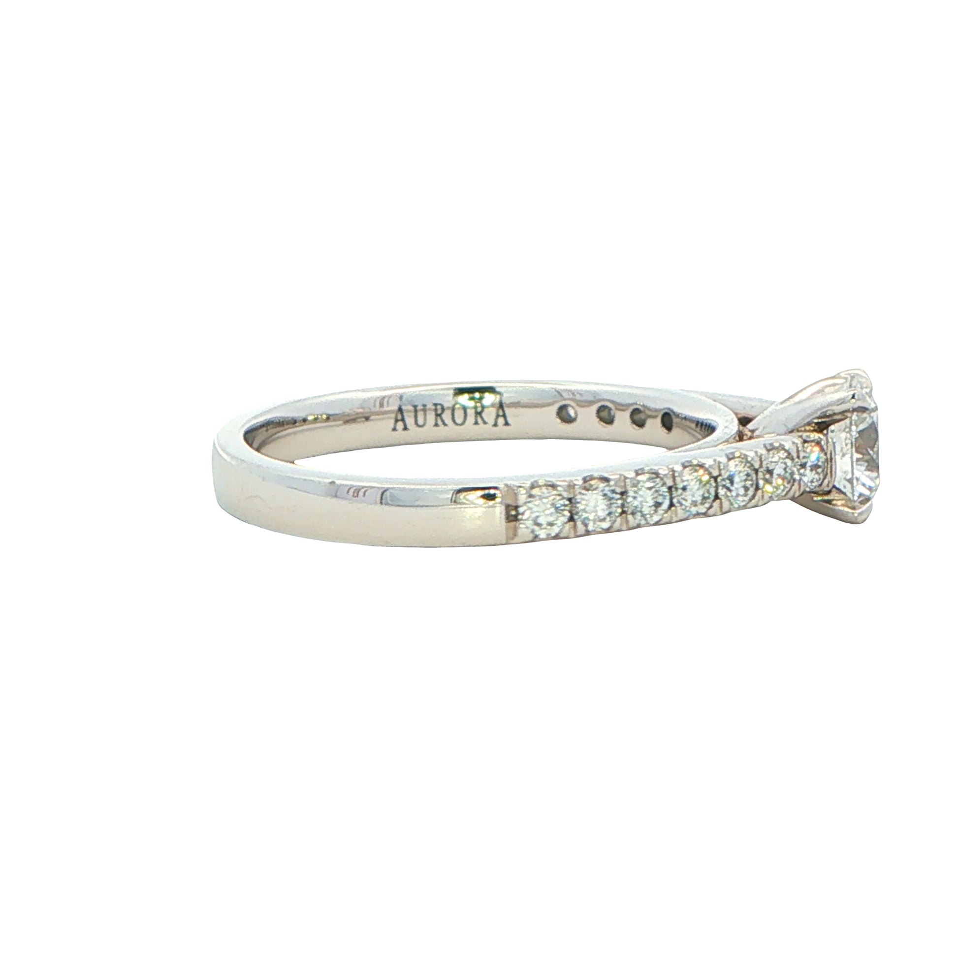 Platinum Aurora Cut Diamond Solitaire Ring With Diamond Set Shoulders - 0.70cts Gardiner Brothers