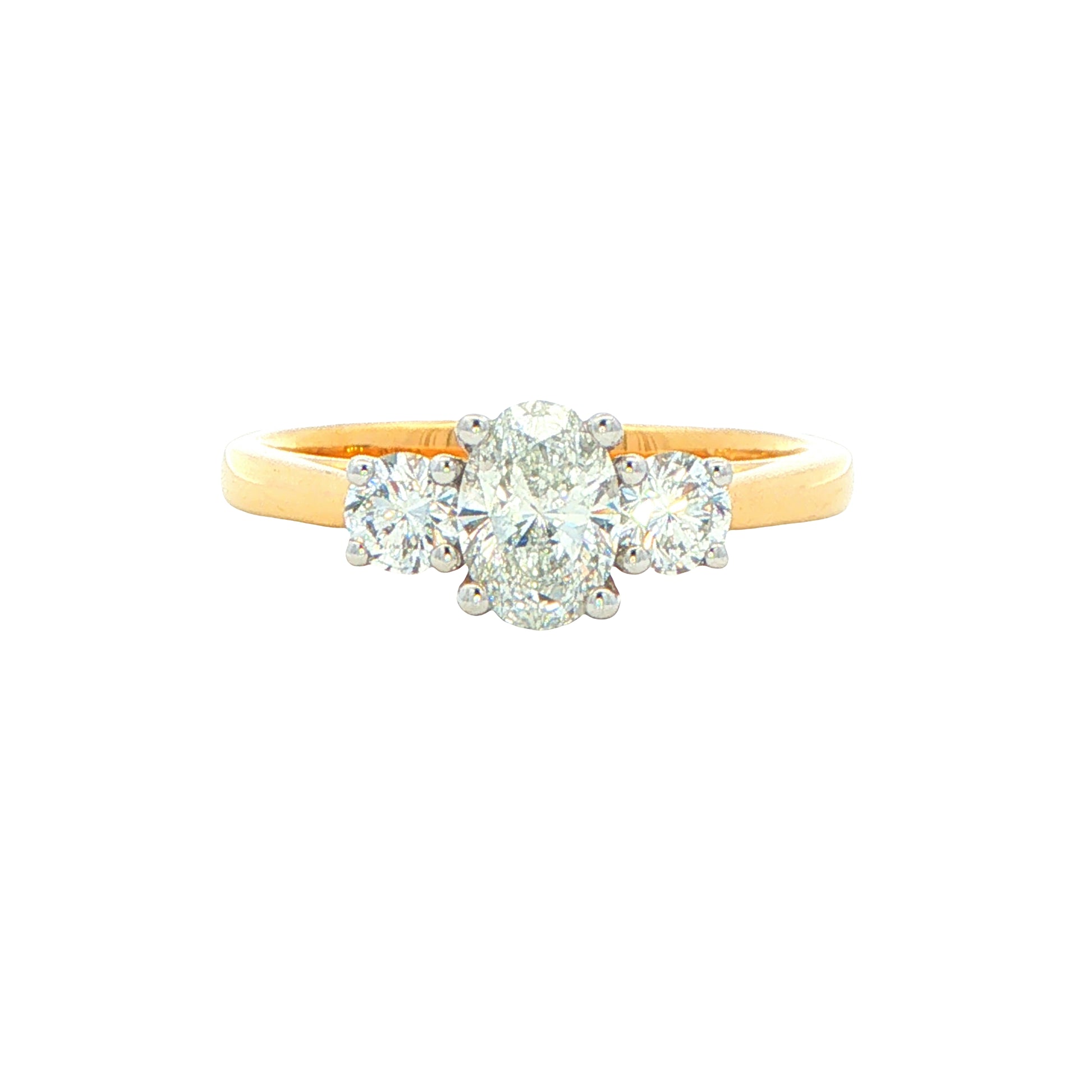 Yellow Gold Aurora cut Oval and round Diamond 3 Stone Ring - 0.85cts Gardiner Brothers