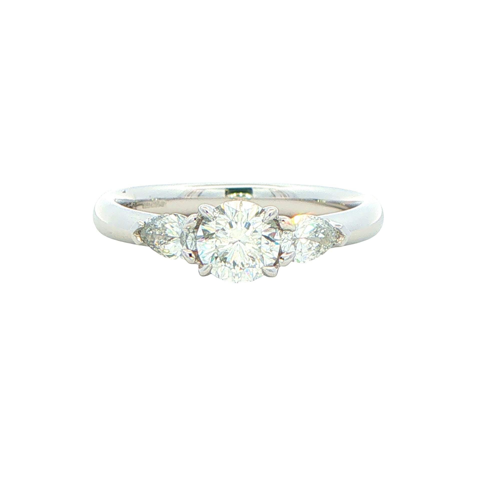 Platinum Aurora Round and Pear Shaped Diamond 3 Stone Ring - 0.89cts Gardiner Brothers
