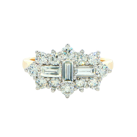 Yellow Gold Emerald and Round Brilliant Cut Diamond Cluster Ring - 2.10cts Gardiner Brothers