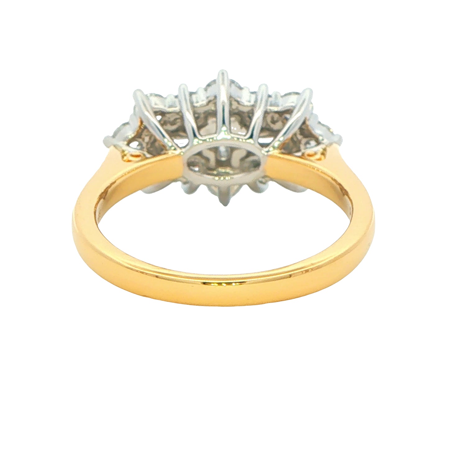 Yellow Gold Emerald and Round Brilliant Cut Diamond Cluster Ring - 2.10cts Gardiner Brothers