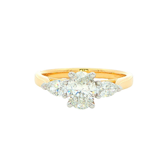 Yellow Gold Aurora Oval and Pear Shaped Diamond 3 Stone Ring - 1.05cts Gardiner Brothers