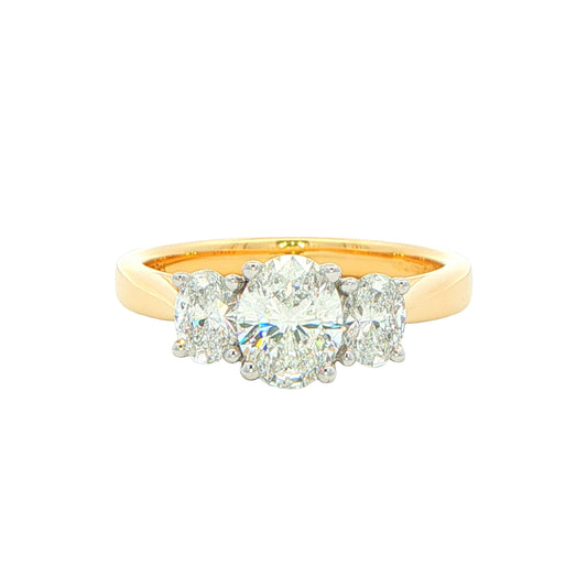 Yellow Gold Aurora Oval Shaped Diamond 3 Stone Ring - 1.17cts Gardiner Brothers
