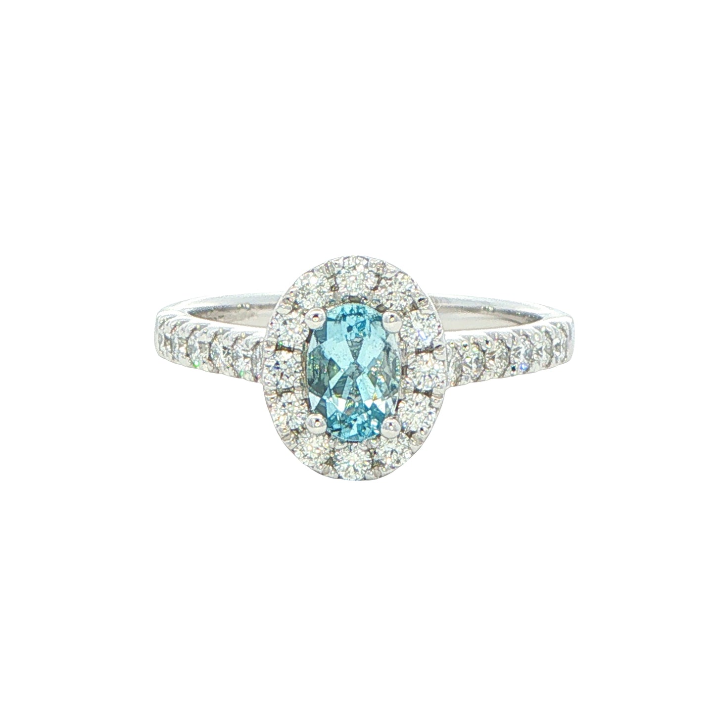 Aquamarine and Diamond Halo Style Ring