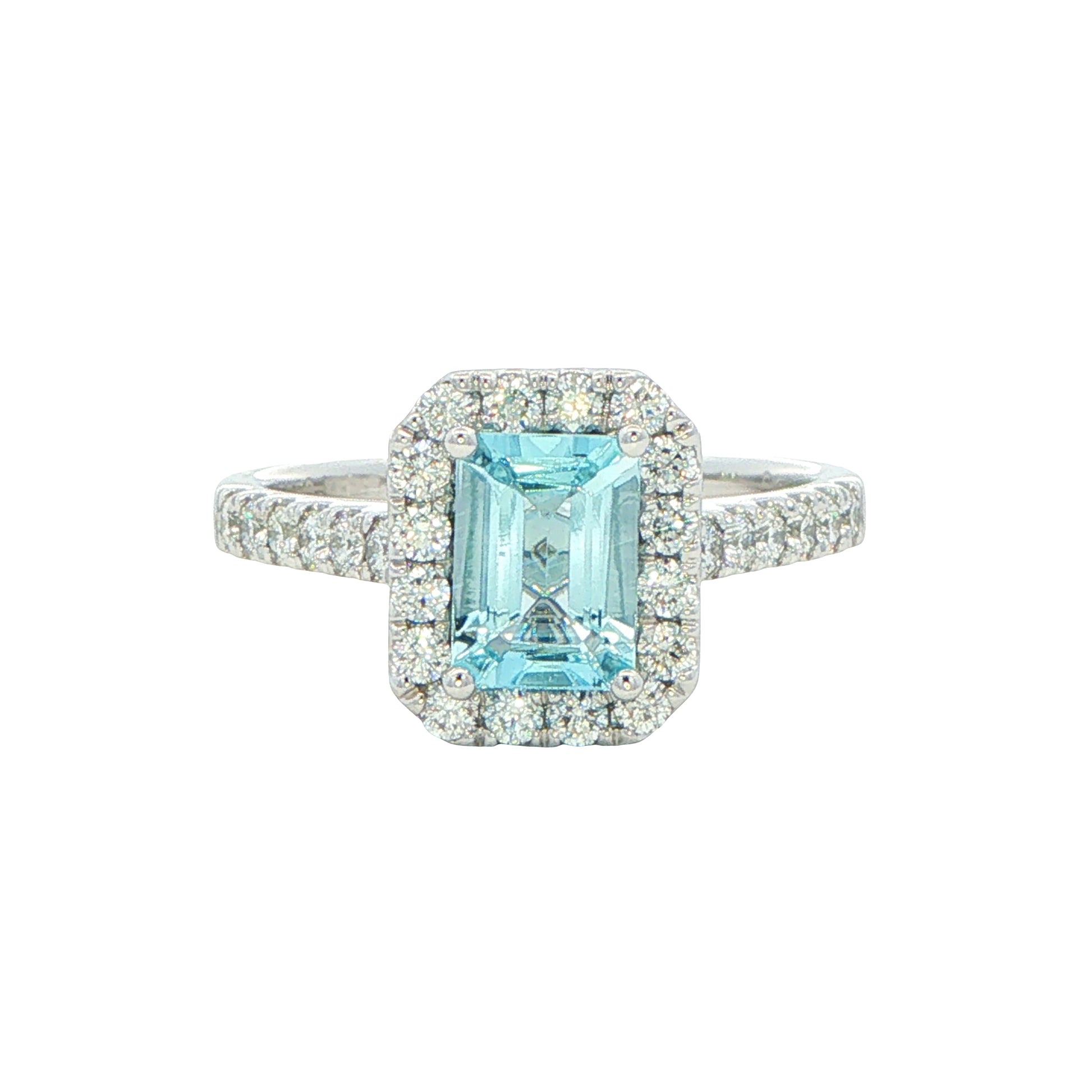 Aquamarine and Diamond Halo Style Ring Gardiner Brothers