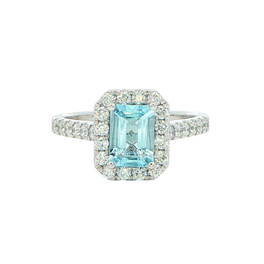 Aquamarine and Diamond Halo Style Ring Gardiner Brothers