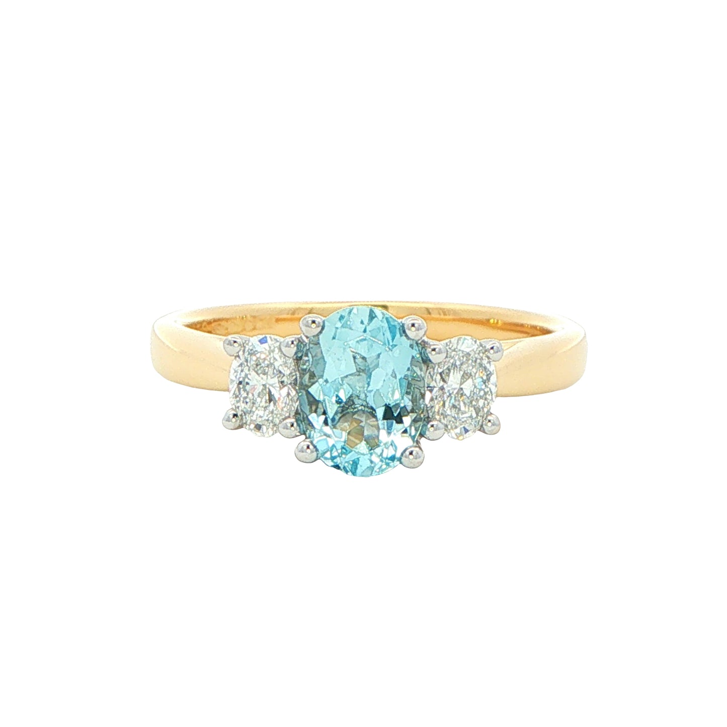 Aquamarine and diamond oval shaped 3 stone ring