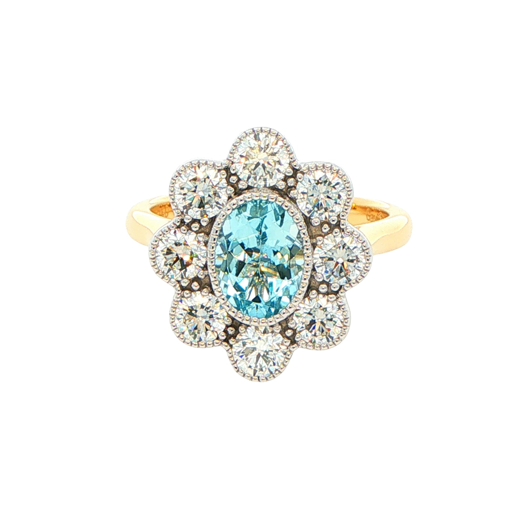 Aquamarine and Diamond Vintage Style Cluster Ring Gardiner Brothers