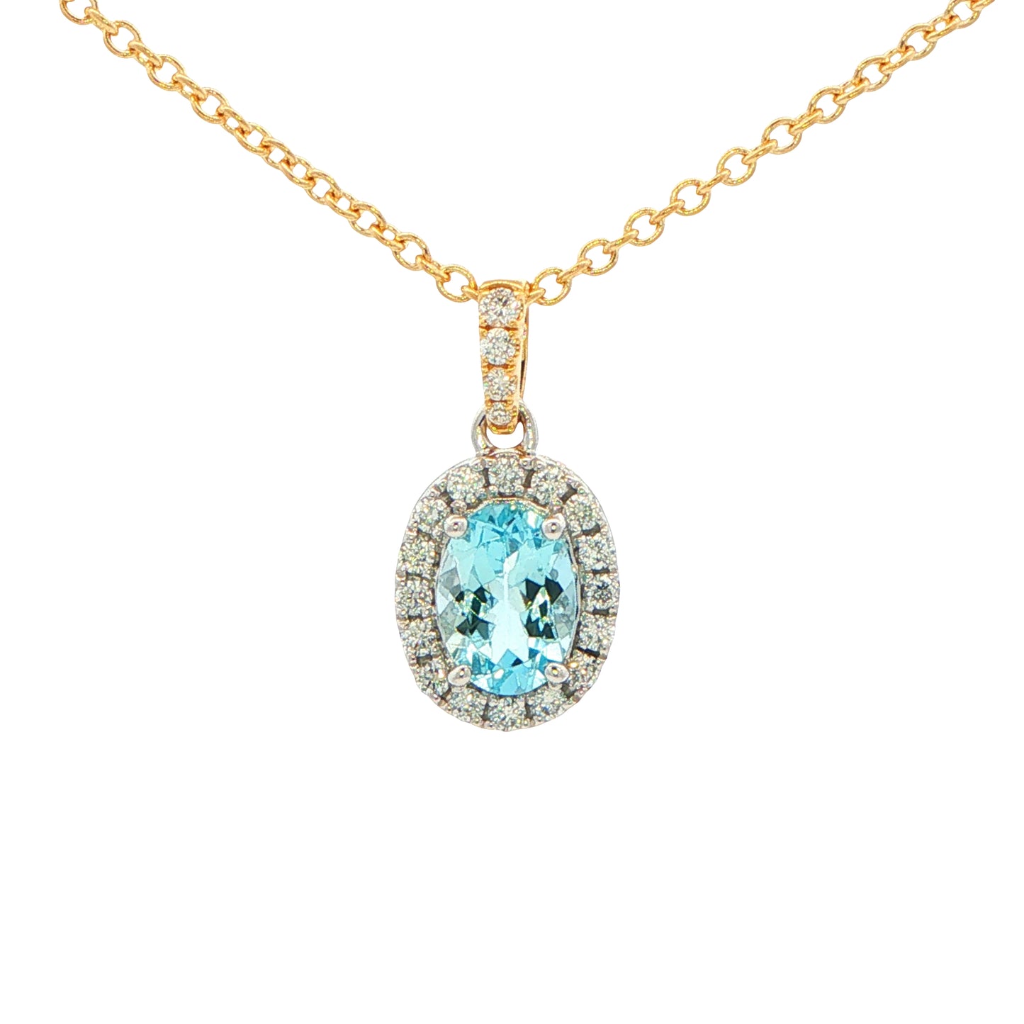 Aquamarine and Diamond Halo Style Pendant Gardiner Brothers