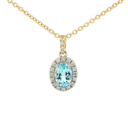 Aquamarine and Diamond Halo Style Pendant Gardiner Brothers