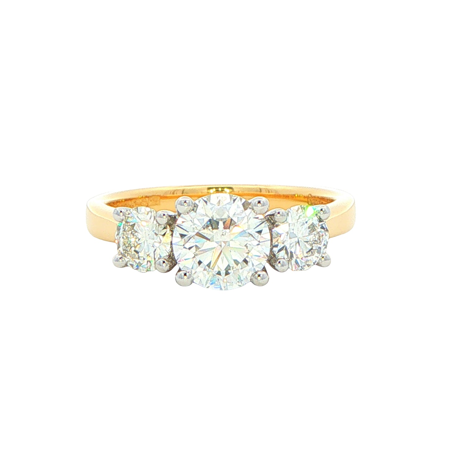 Yellow Gold Round Brilliant Cut Diamond 3 Stone Ring - 1.60cts