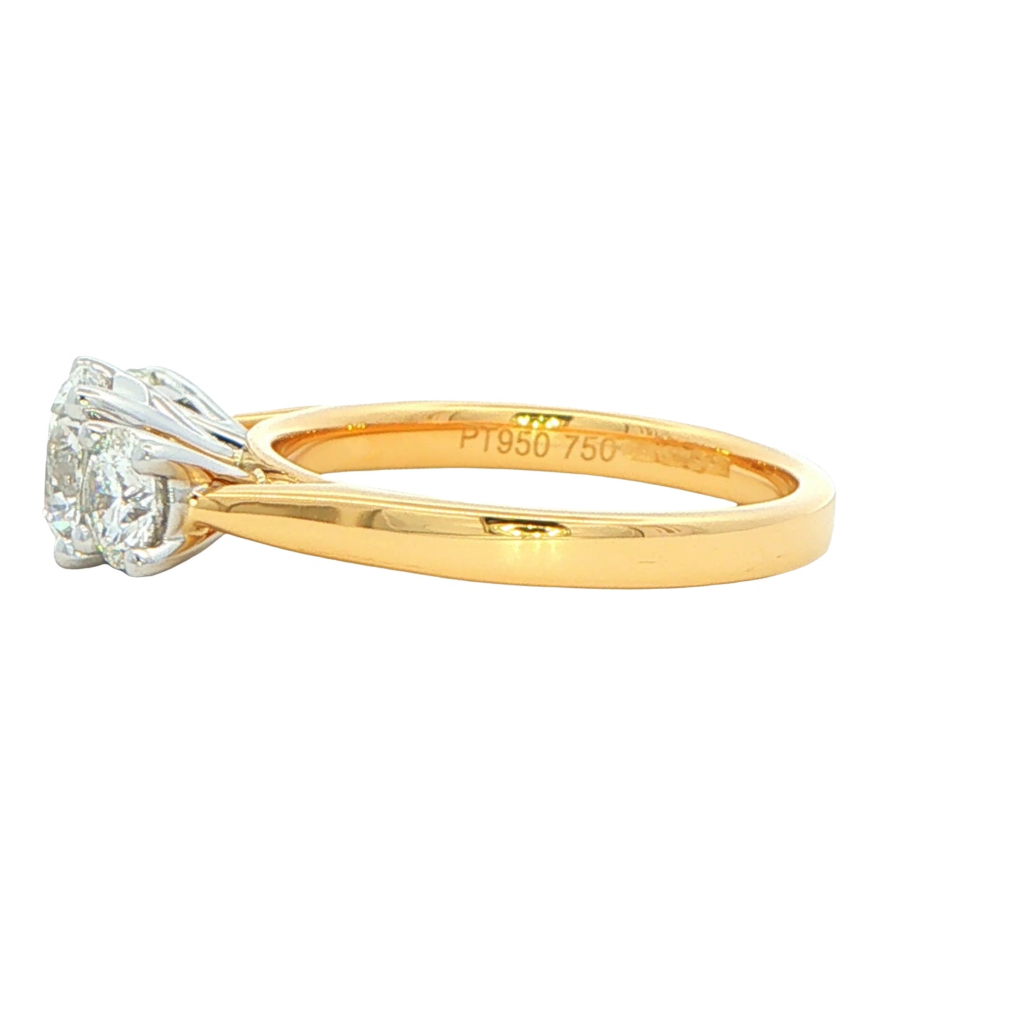 Yellow Gold Round Brilliant Cut Diamond 3 Stone Ring - 1.60cts