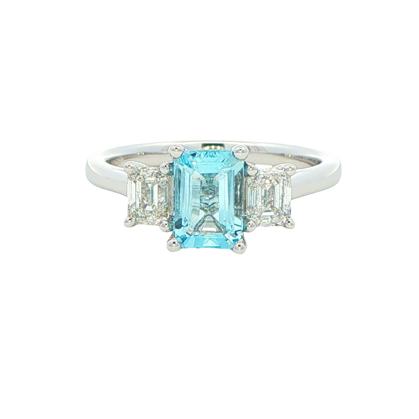 Aquamarine and Emerald Cut Diamond 3 Stone Ring Gardiner Brothers
