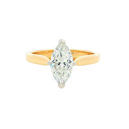 Yellow Gold Marquise shaped diamond solitaire ring - 1.21cts Gardiner Brothers