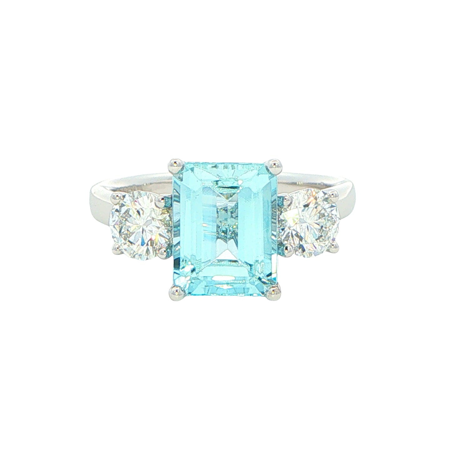 Aquamarine and Round Brilliant Cut Diamond 3 Stone Ring Gardiner Brothers