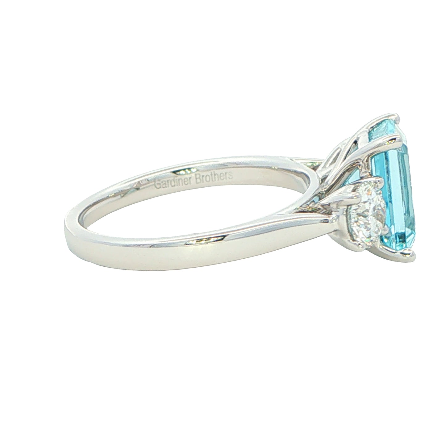Aquamarine and Round Brilliant Cut Diamond 3 Stone Ring Gardiner Brothers