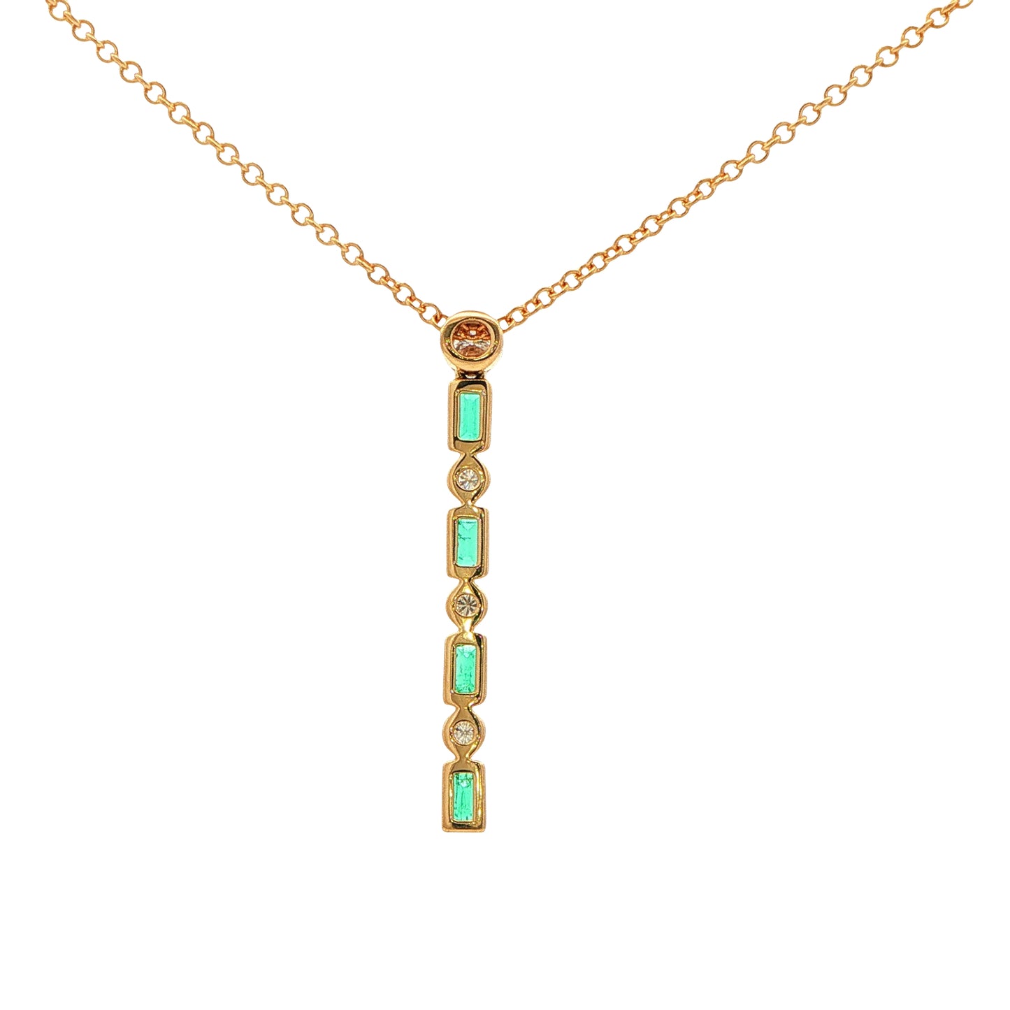 Baguette Cut Emerald and Diamond Vintage Style Drop Pendant Gardiner Brothers