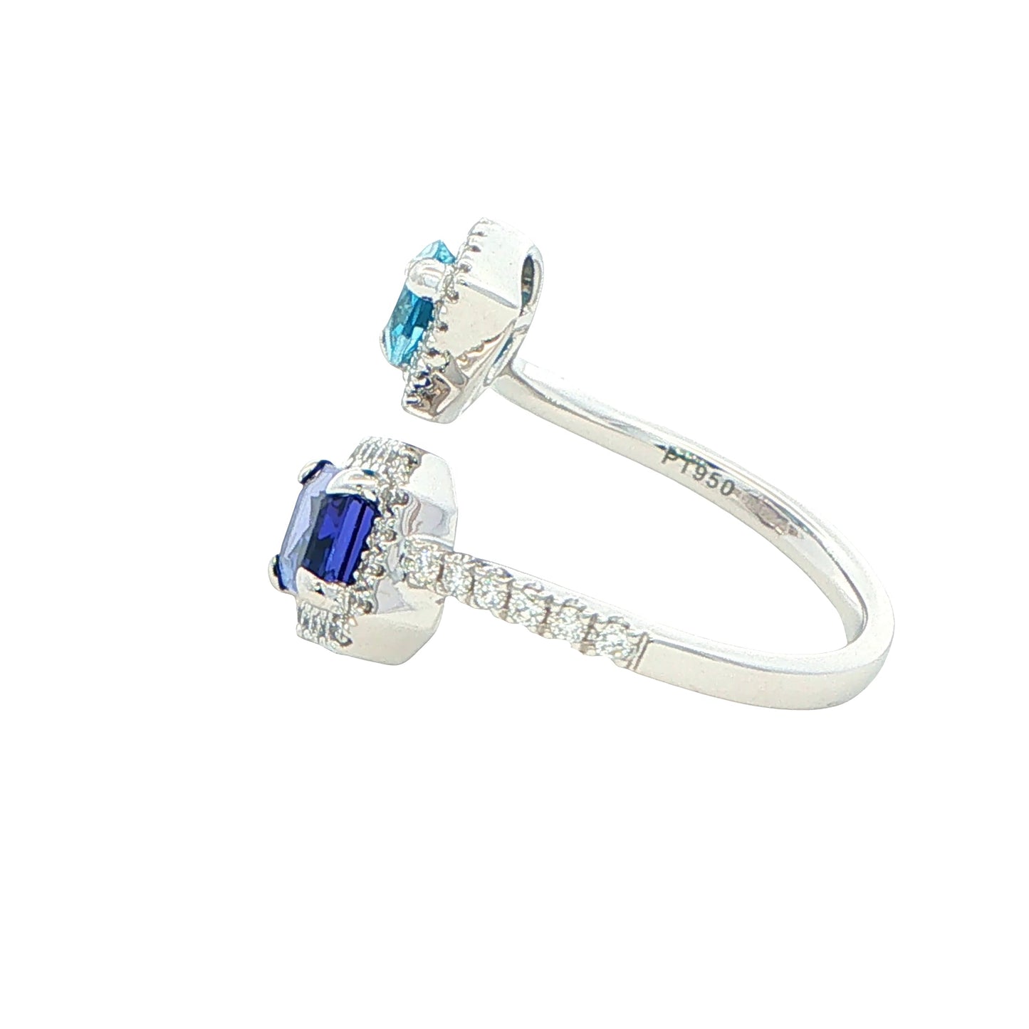 Tanzanite and Swiss Blue Topaz Halo Style 2 Stone Ring Gardiner Brothers