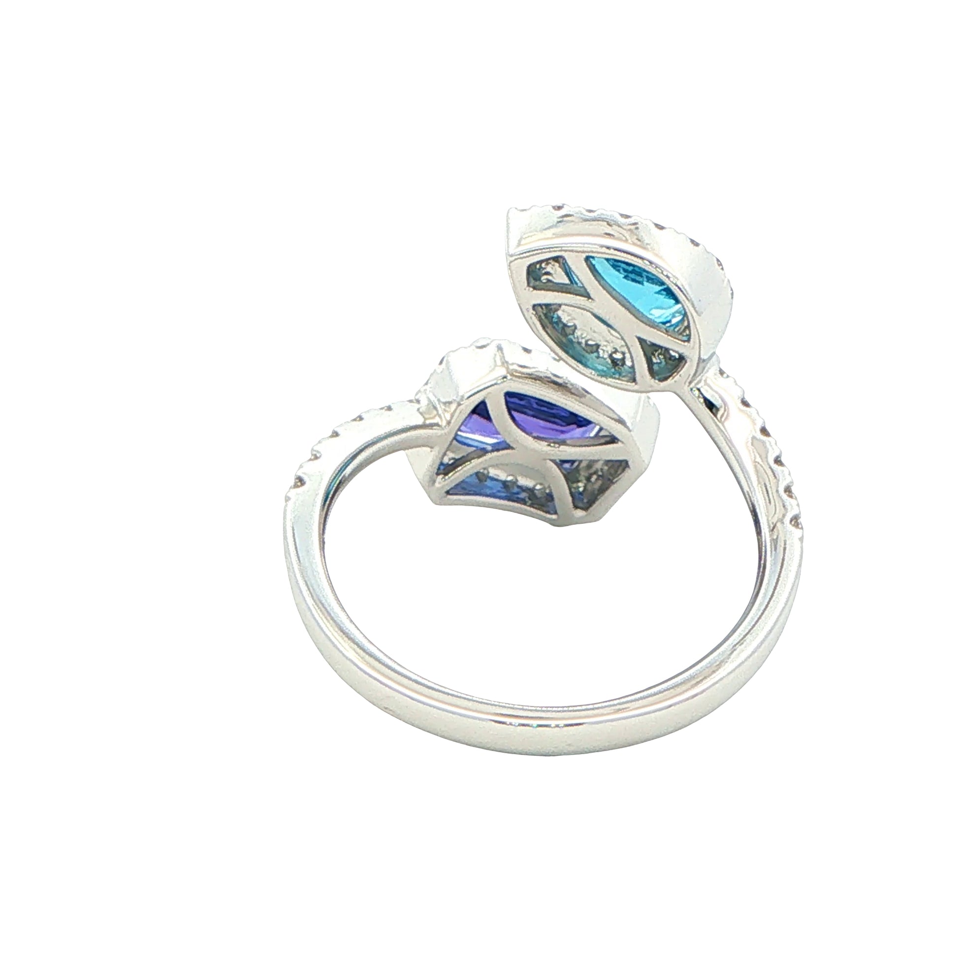 Tanzanite and Swiss Blue Topaz Halo Style 2 Stone Ring Gardiner Brothers