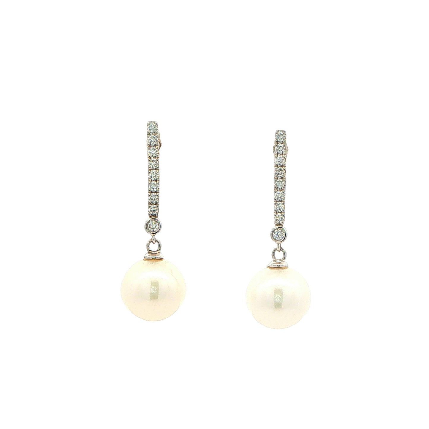 White Gold Pearl and Diamond Drop Earrings Gardiner Brothers