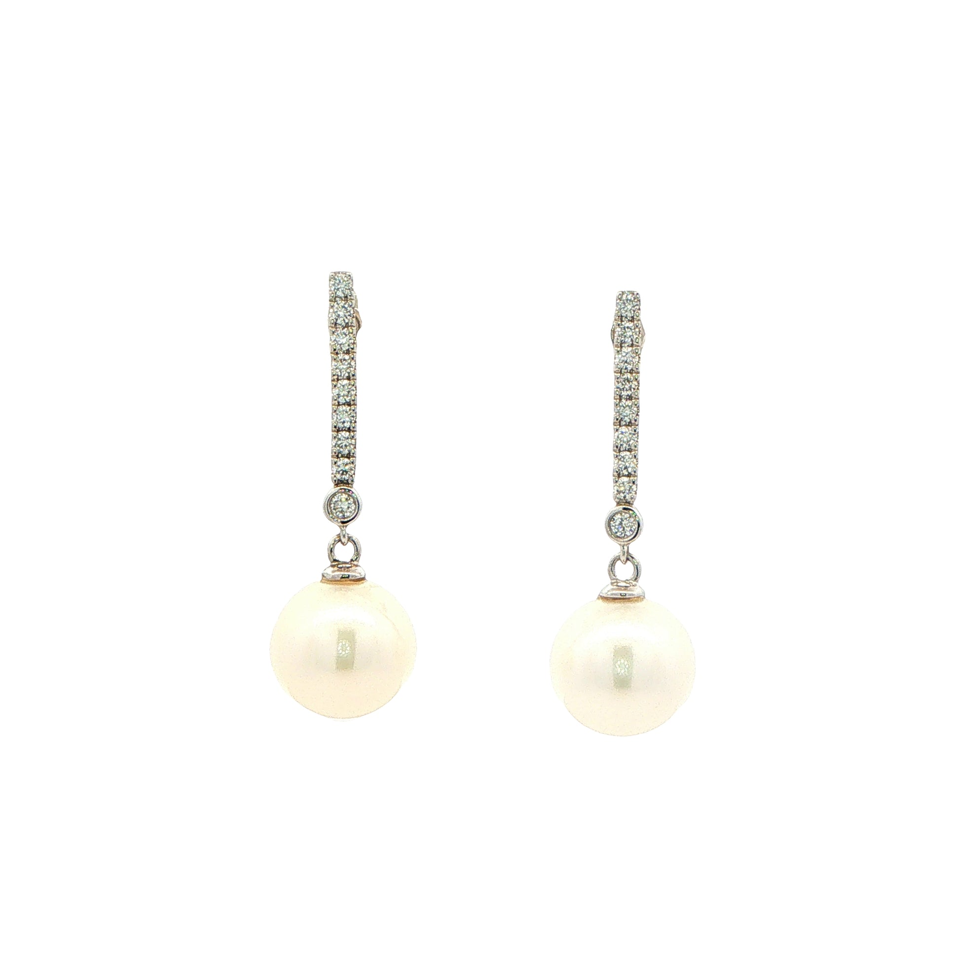 White Gold Pearl and Diamond Drop Earrings Gardiner Brothers