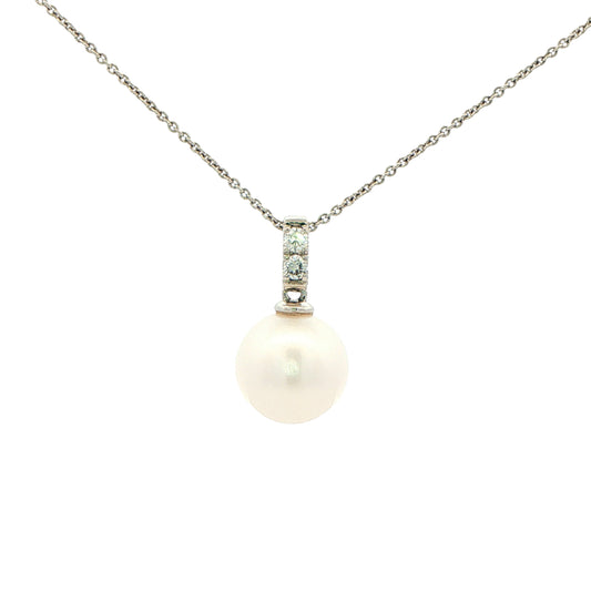 White Gold Pearl and Diamond Pendant Gardiner Brothers