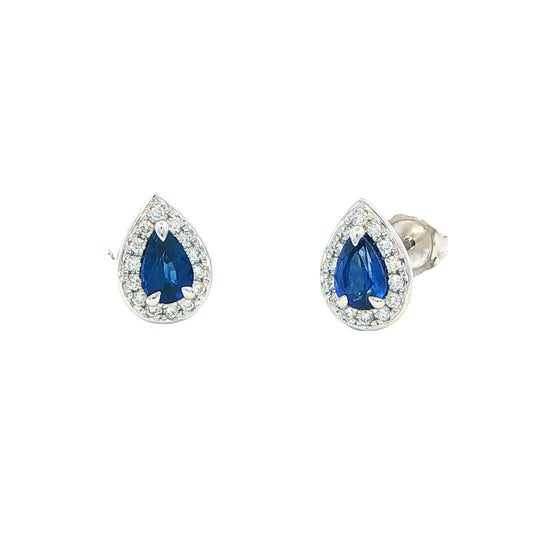 Pear Shaped Sapphire and Diamond Halo Style Earrings