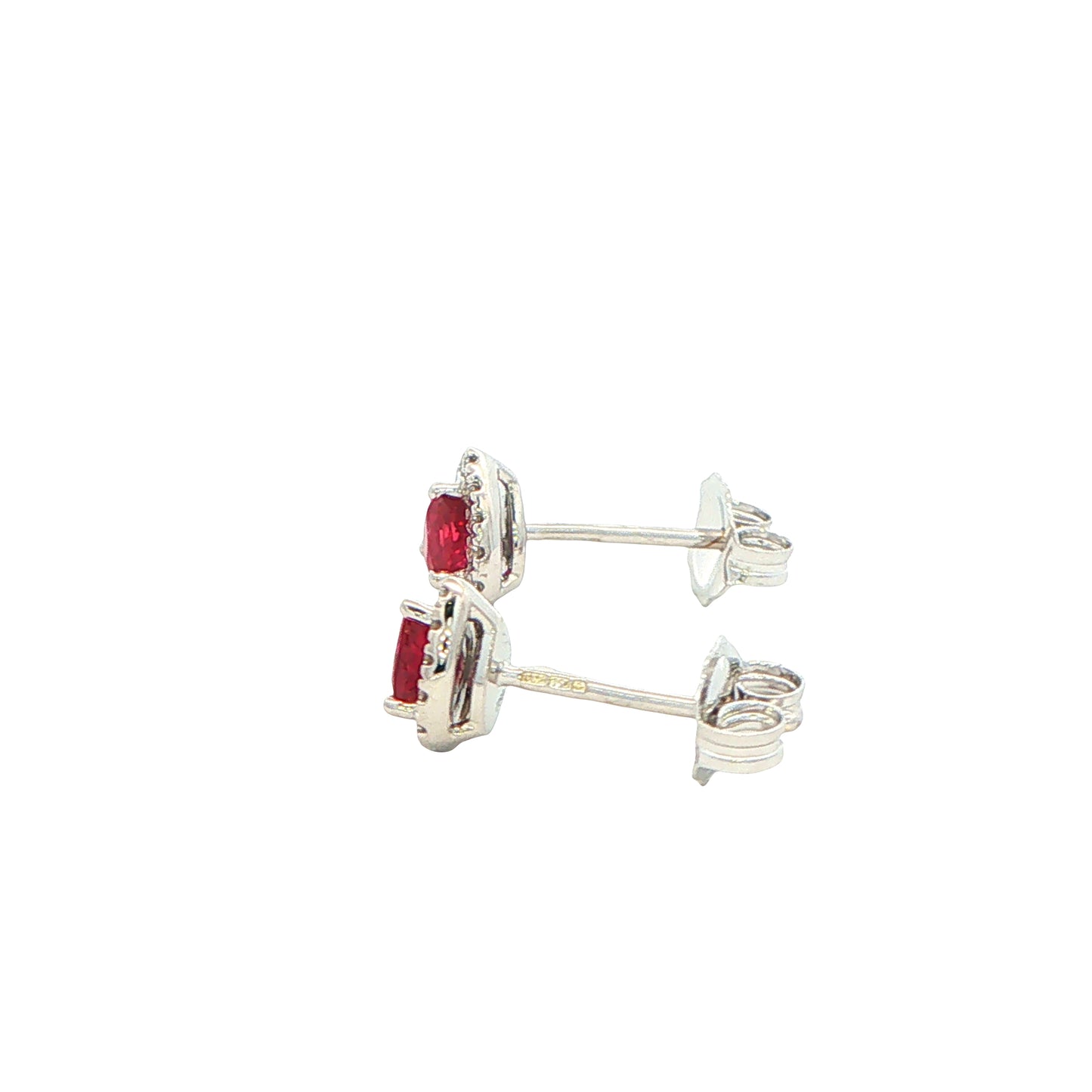 Pear Shaped Ruby and Diamond Halo Style Earrings
