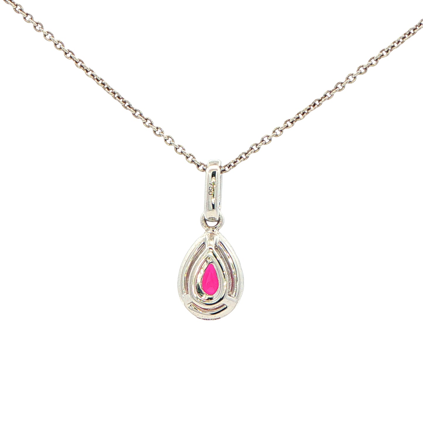 Pear Shaped Ruby and Diamond Halo Style Pendant