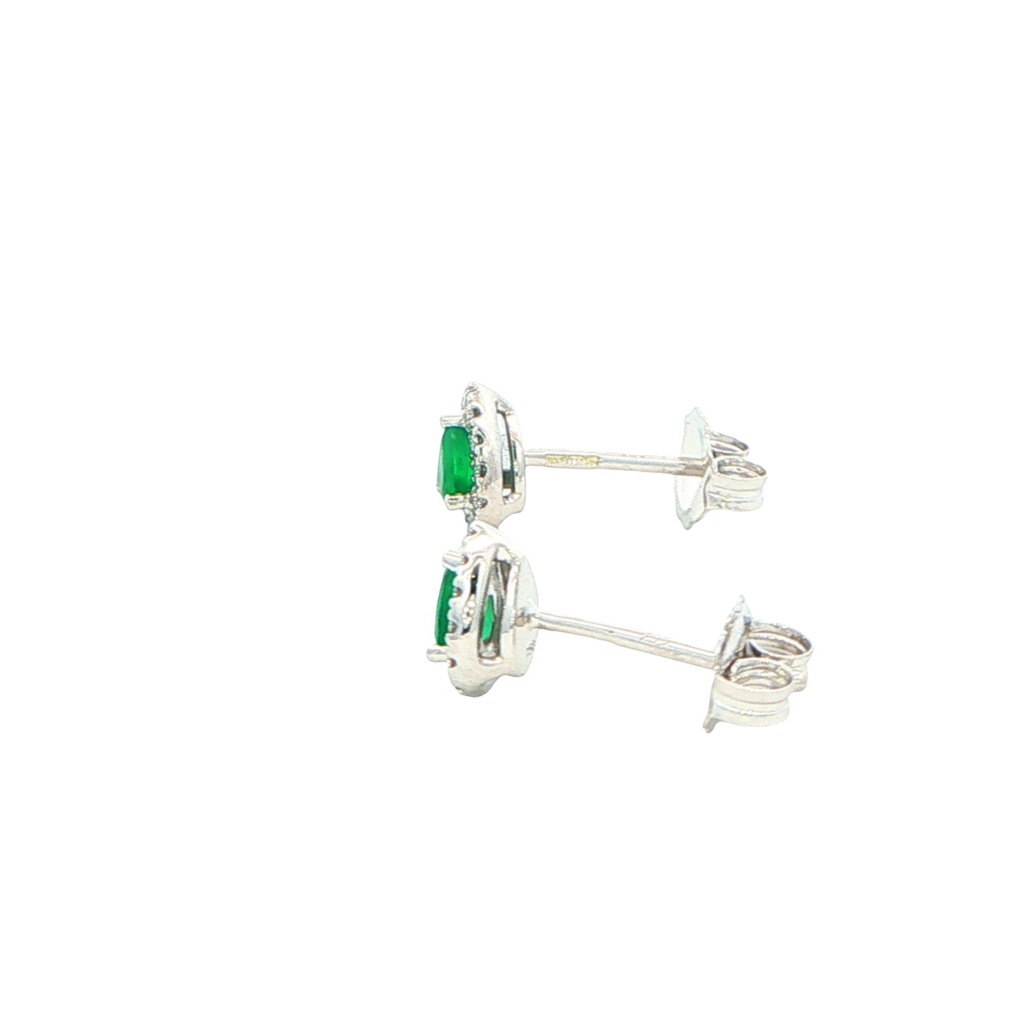 Pear Shaped Emerald and Diamond Halo Style Earrings