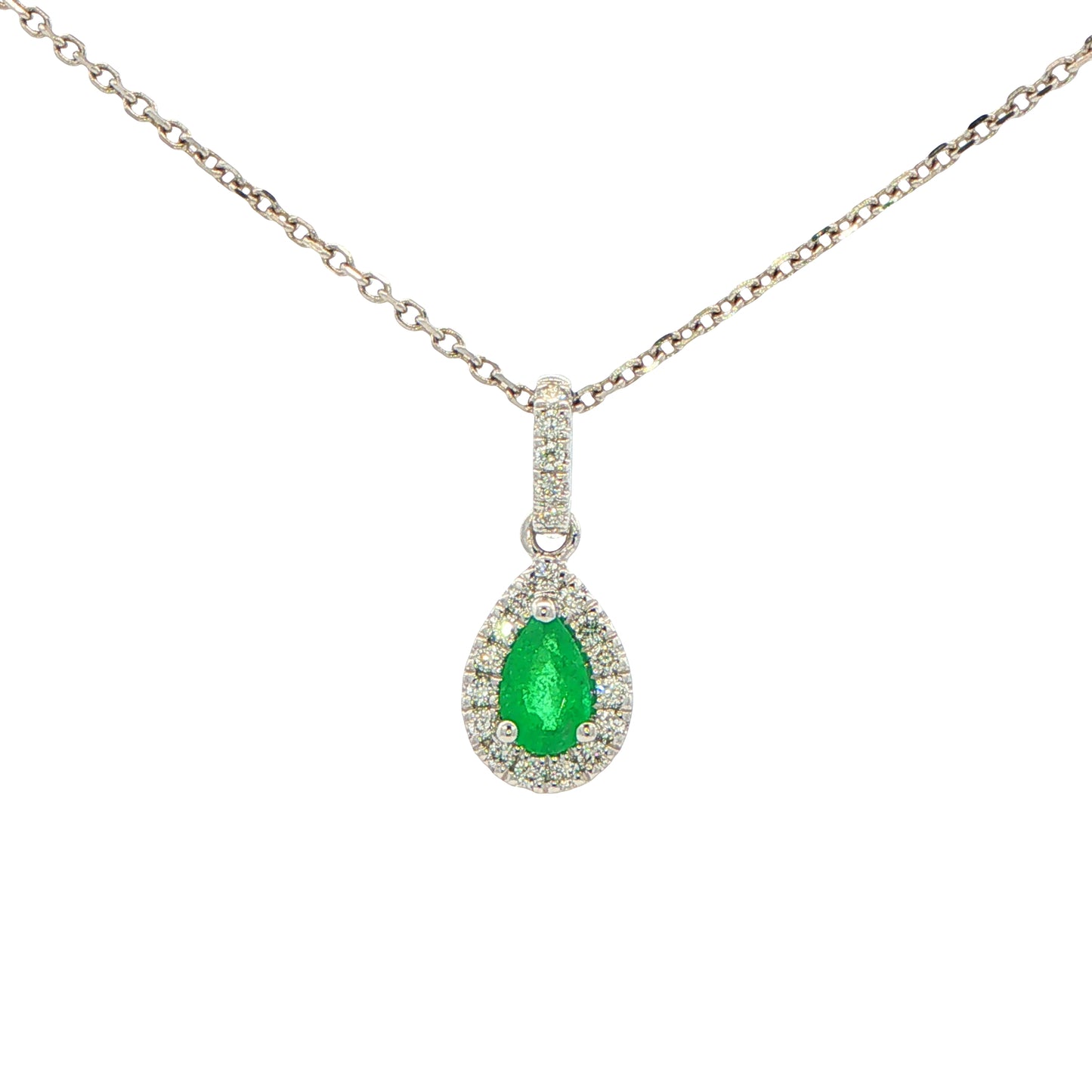 Pear Shaped Emerald and Diamond Halo Style Pendant