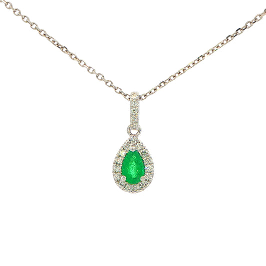 Pear Shaped Emerald and Diamond Halo Style Pendant