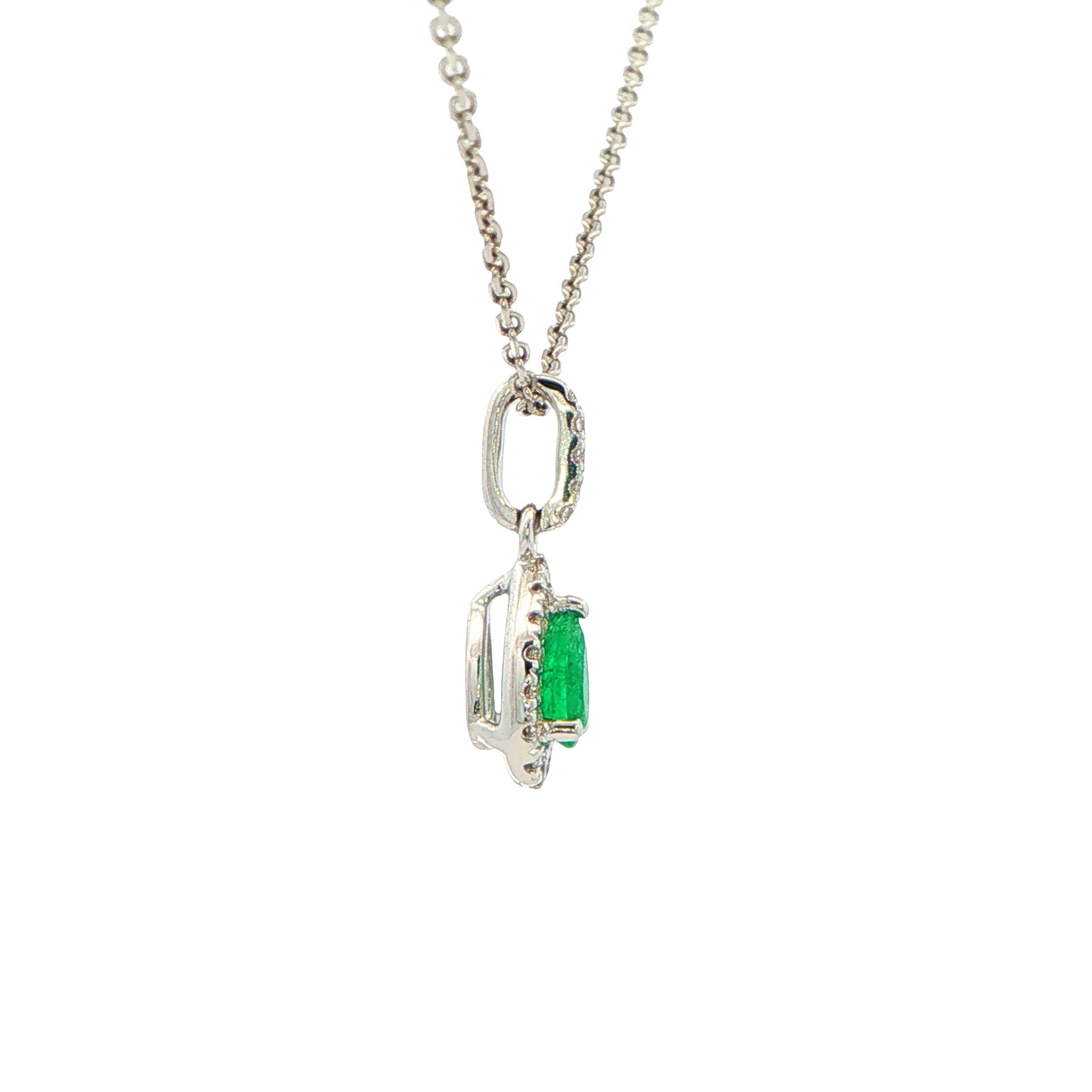 Pear Shaped Emerald and Diamond Halo Style Pendant