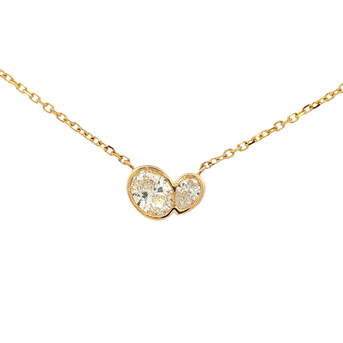 Yellow Gold Oval and Pear Diamond 2 Stone Pendant
