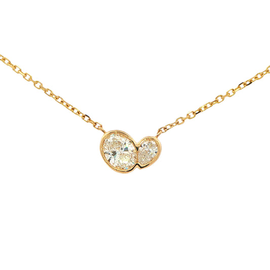Yellow Gold Oval and Pear Diamond 2 Stone Pendant